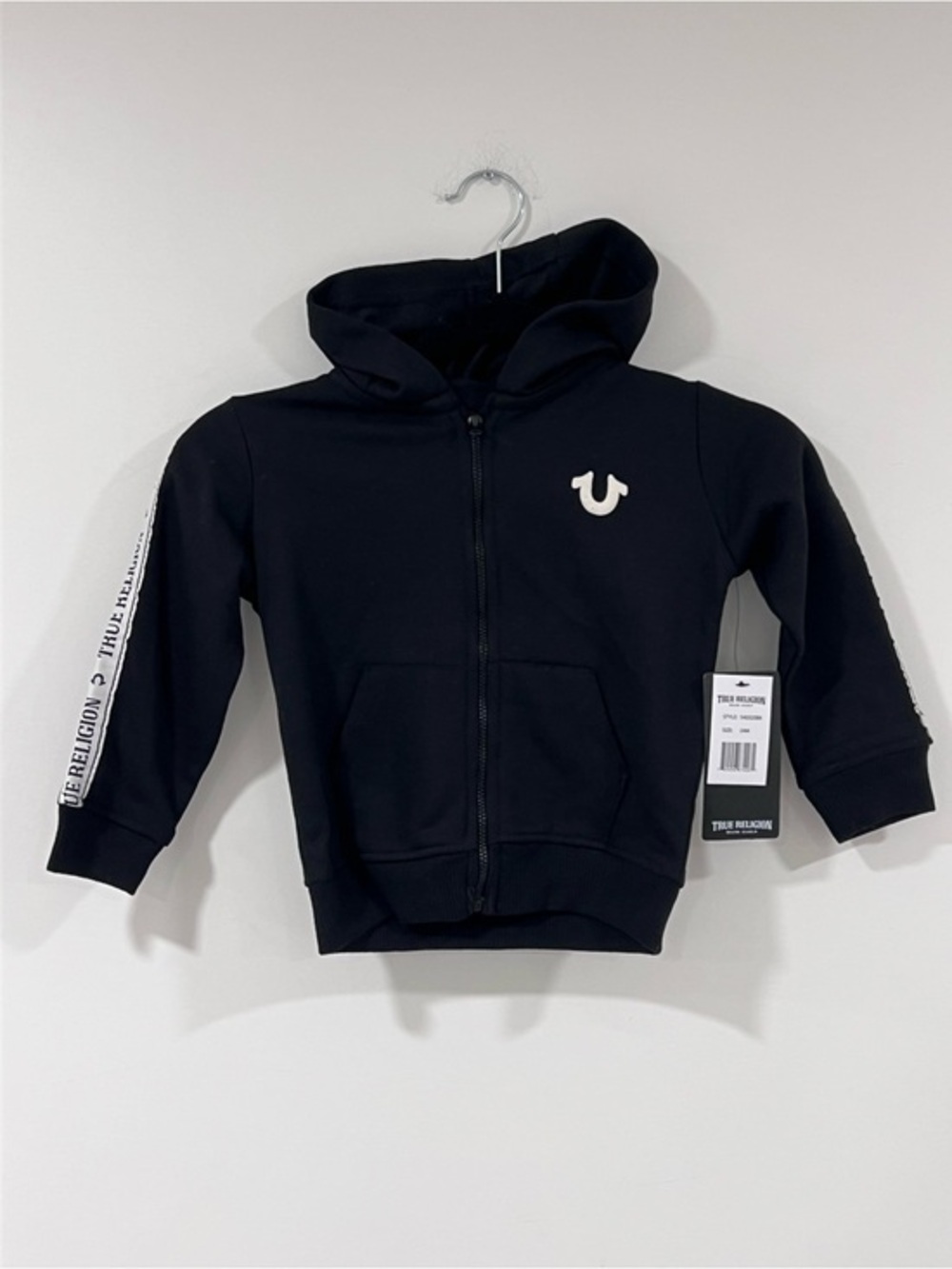 True Religion Kids Black Zip Hoodie with White Logo